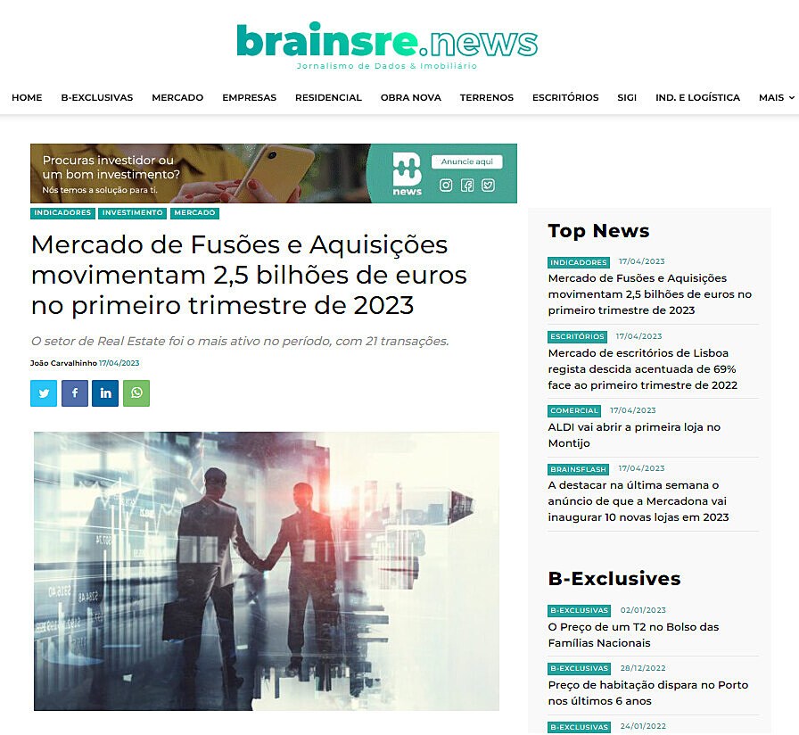 Mercado de Fuses e Aquisies movimentam 2,5 bilhes de euros no primeiro trimestre de 2023